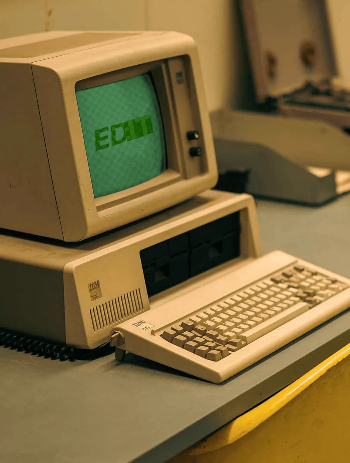 Vintage computer with its keyboard on a desk