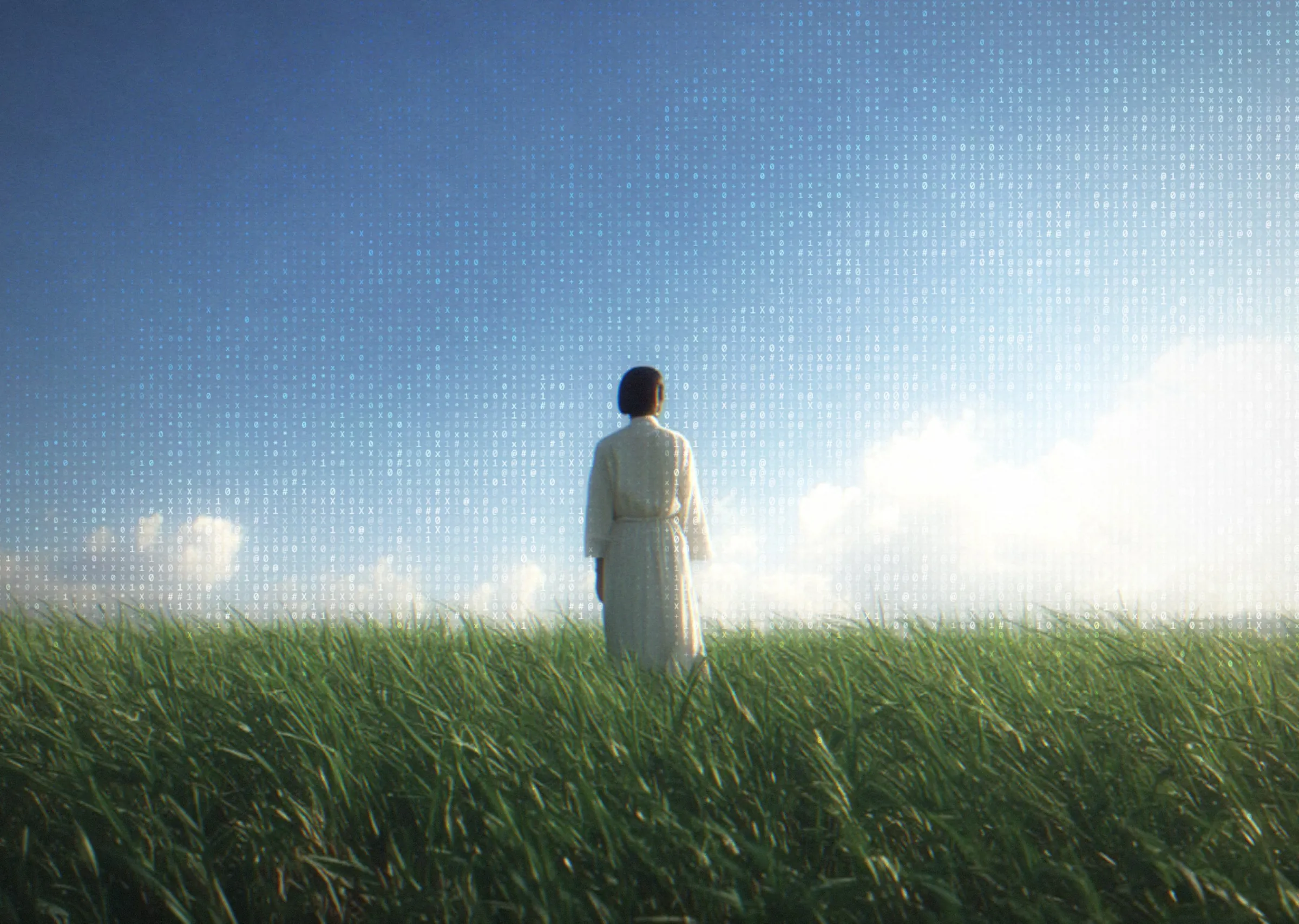 A woman standing in a field of tall grass