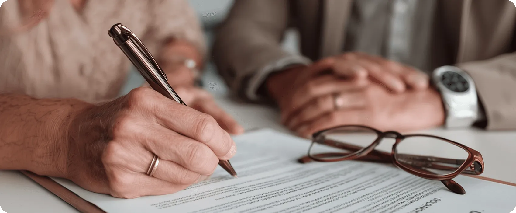 A customer signing a service agreement with a pen