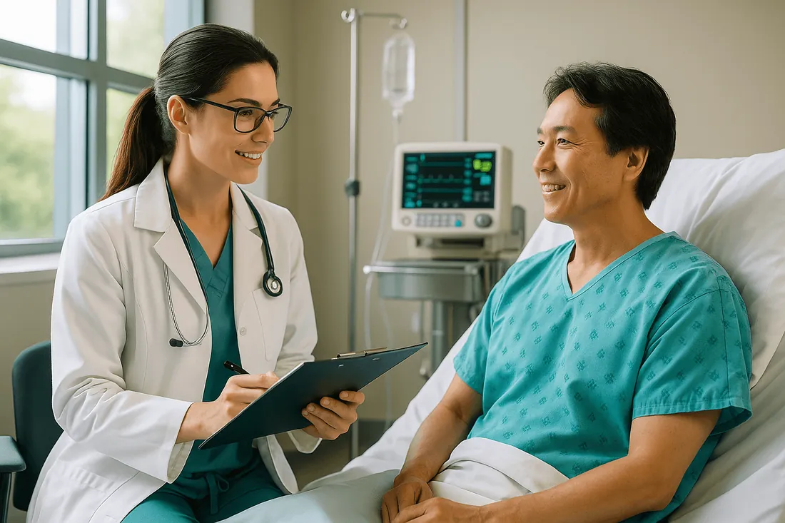 A doctor at a patient’s bedside