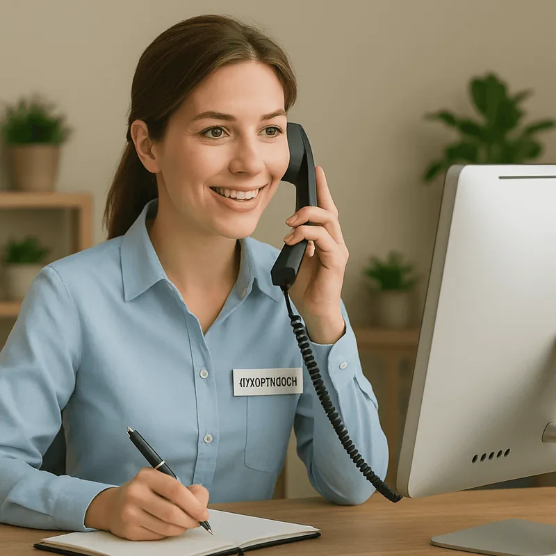 A receptionist taking a call