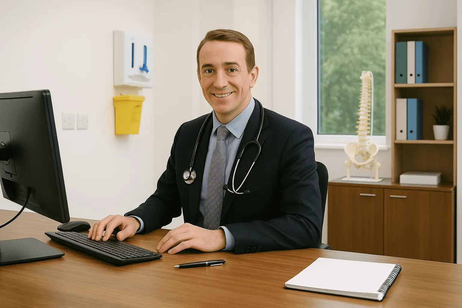 A doctor working at his desk