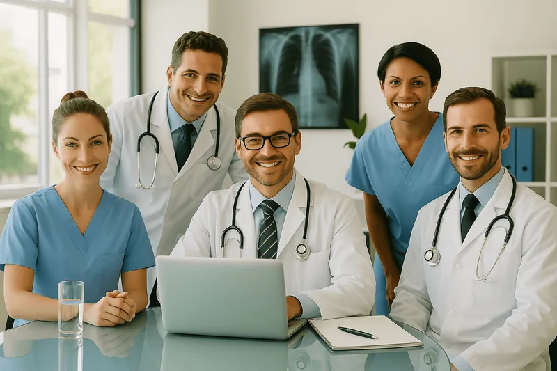 Our medical team smiling around a table