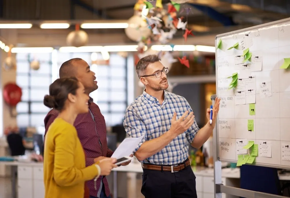 A team working together in an open office
