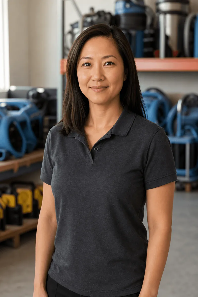 Emily Chen in the equipment warehouse