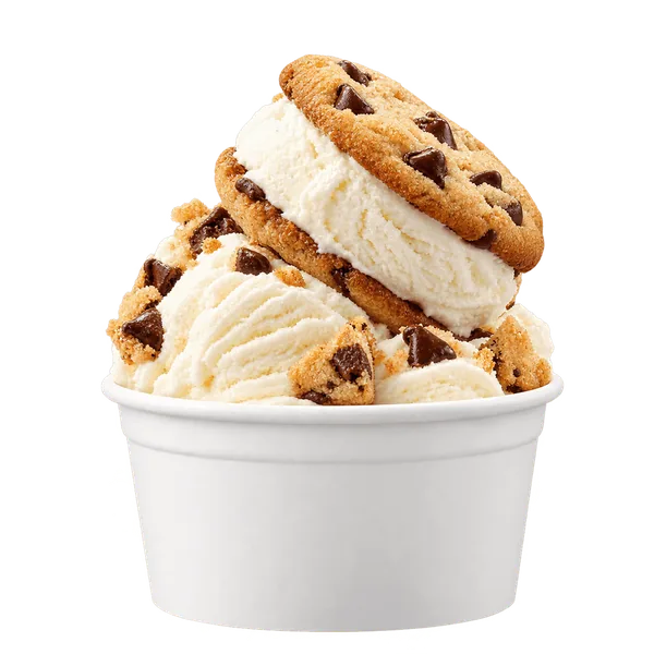 Cookie sandwich in a plain white cup