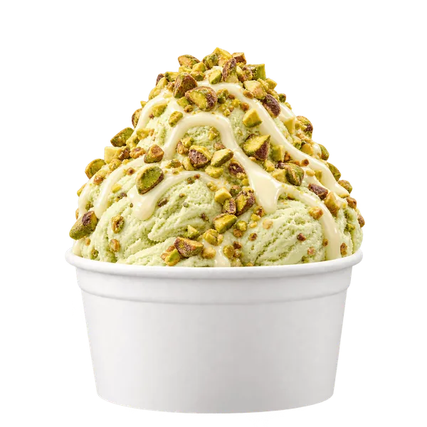 Pistachio delight in a plain white cup