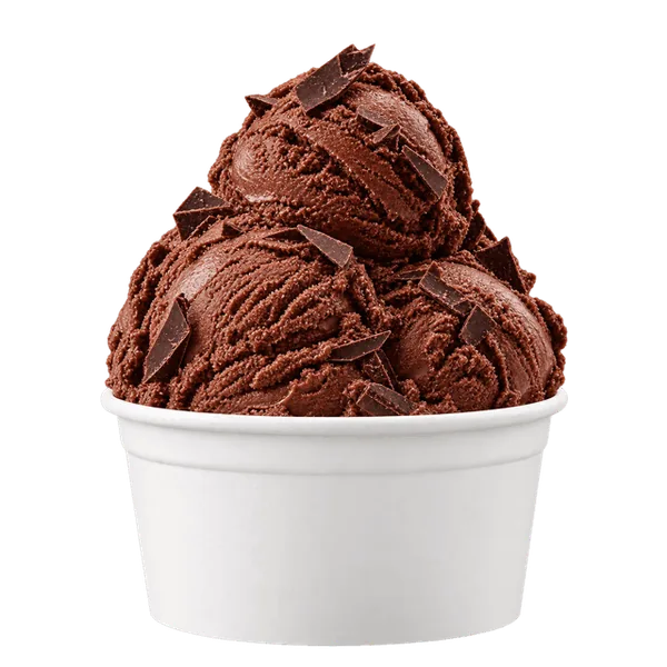 Dark chocolate dairy-free ice cream in a plain white cup
