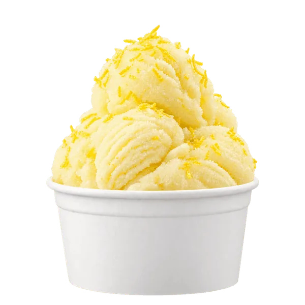 Lemon sorbet dairy-free ice cream in a plain white cup
