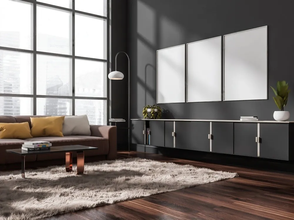 A bright room with large windows