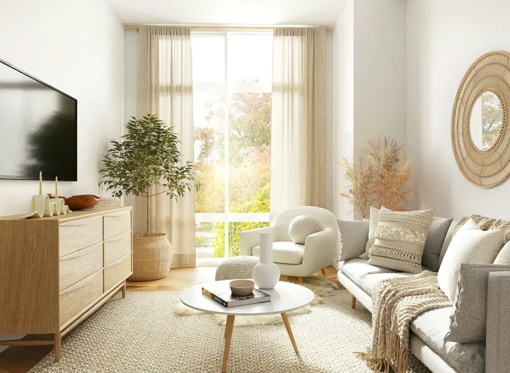 A bright living room with a cream sofa