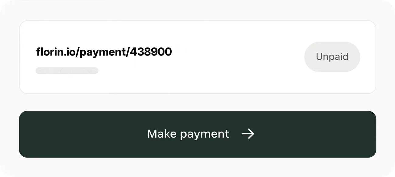 An unpaid florin.io payment link with a Make payment button