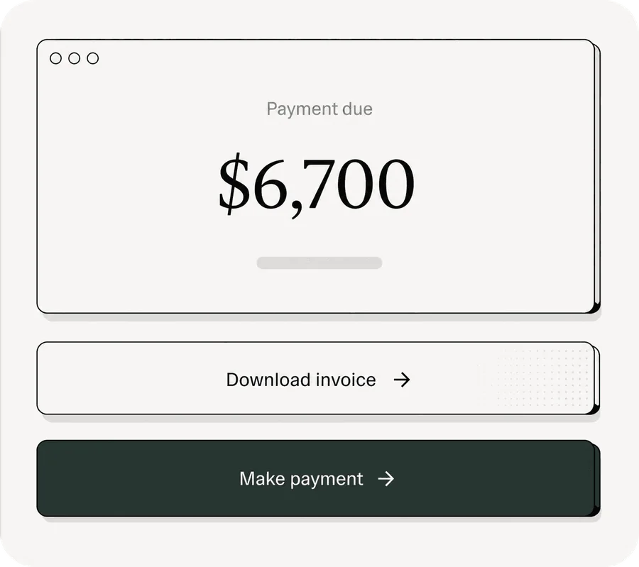 A payment of $6,700 due, with Download invoice and Make payment buttons