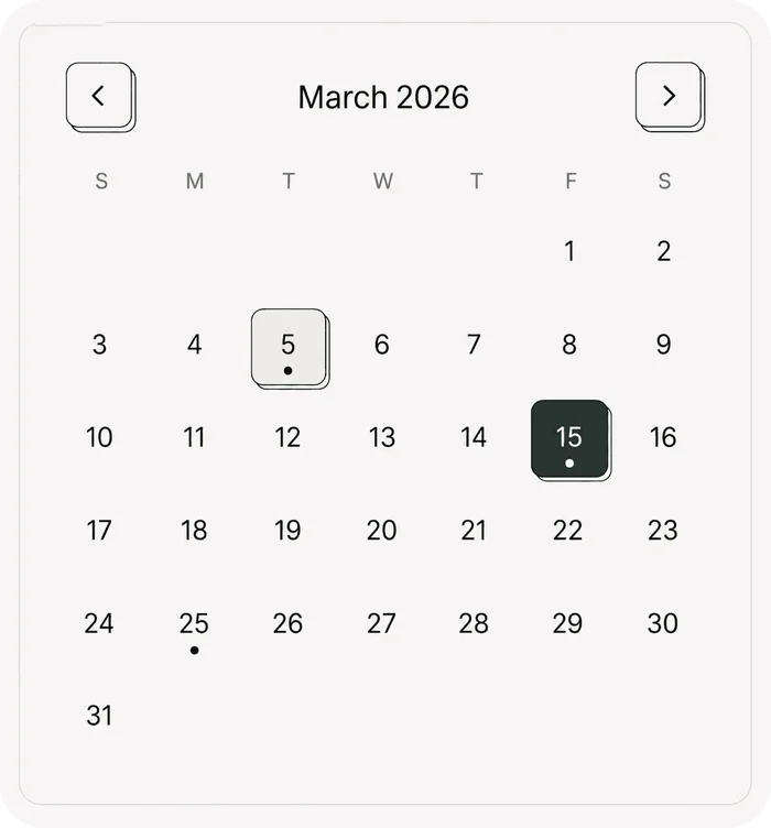 A settlement calendar for March 2026