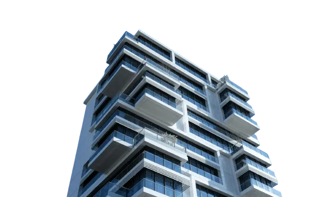 A modern apartment building with deep balconies