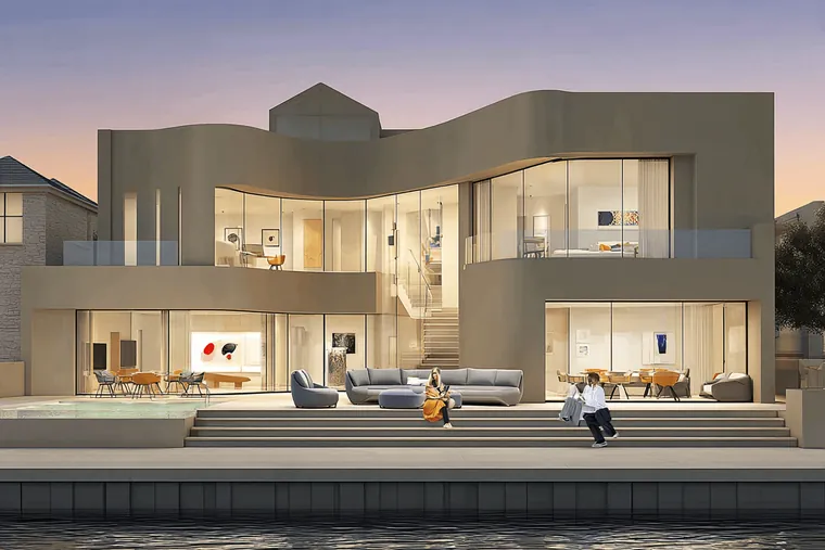 A pale modern villa with wide terraces
