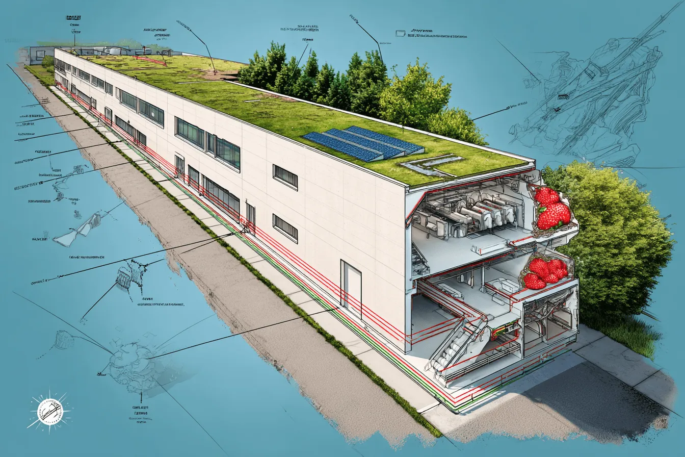 A cut-away model of a building with a planted roof