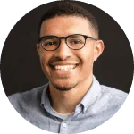 A smiling client in a light shirt