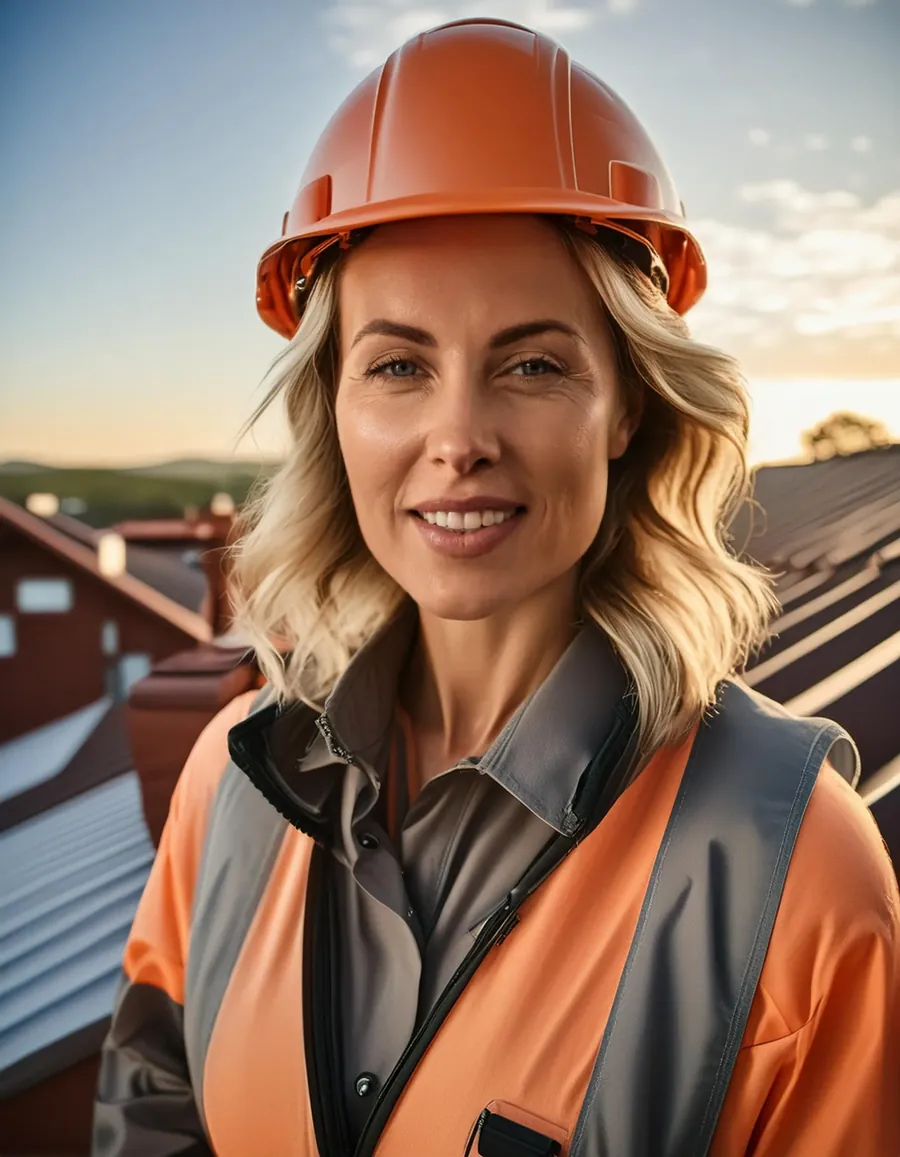 Sarah Smith, customer service specialist, in an orange hard hat