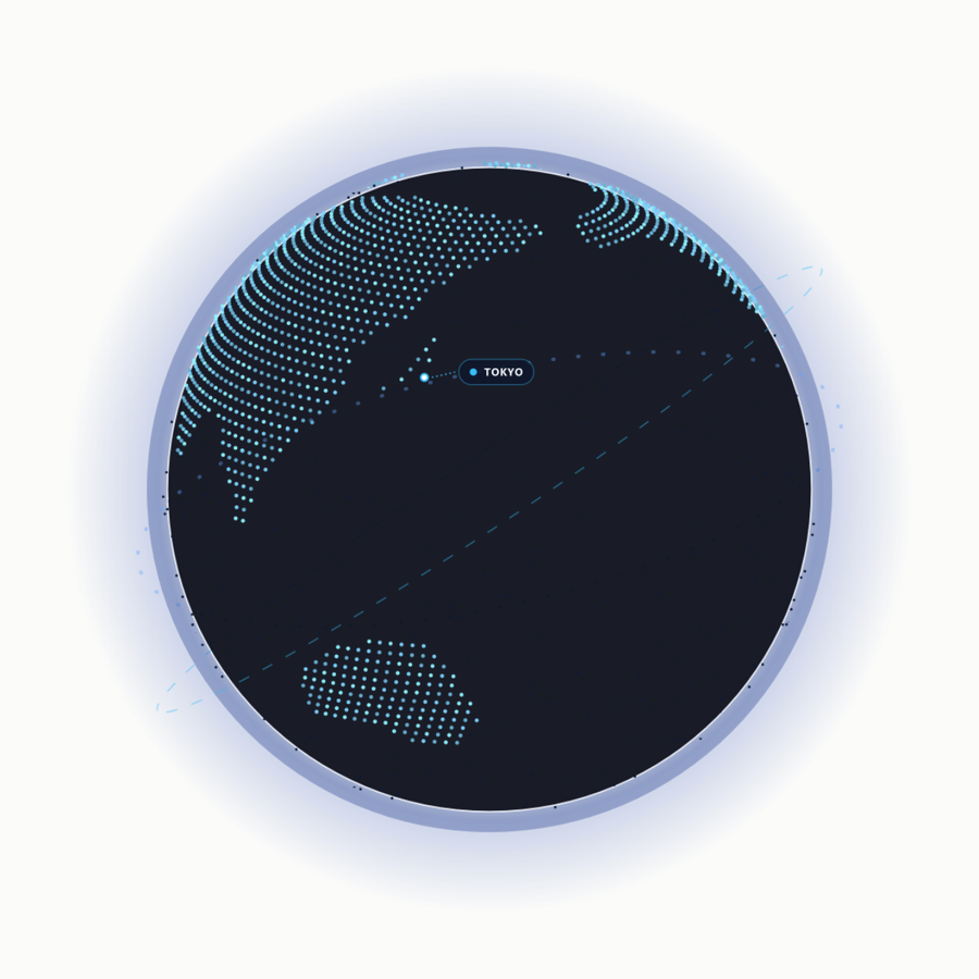 A dotted globe with service routes