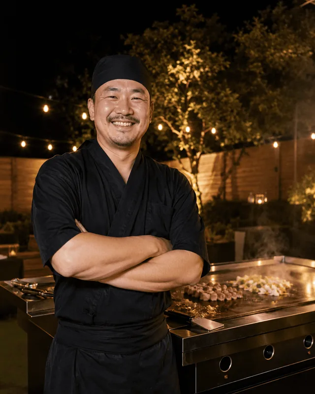 Daichi Yamamoto, arms crossed, at an evening event