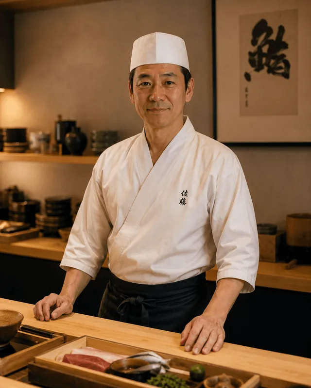 Kenji Watanabe, executive sushi chef, behind the counter