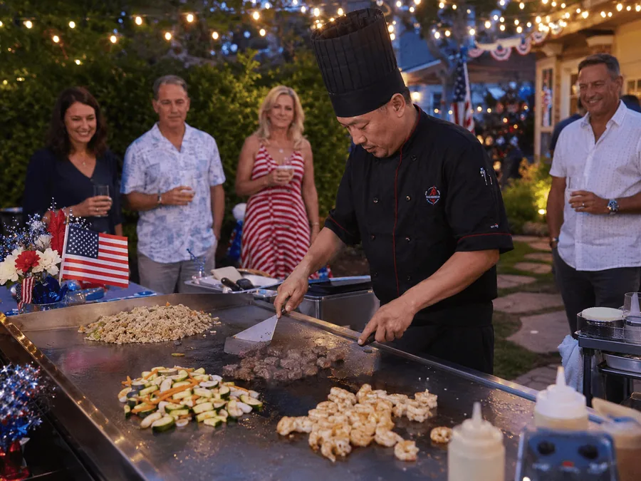 Guests gathered round a chef at a holiday party