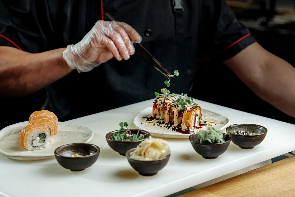 An omakase course laid out in small dishes
