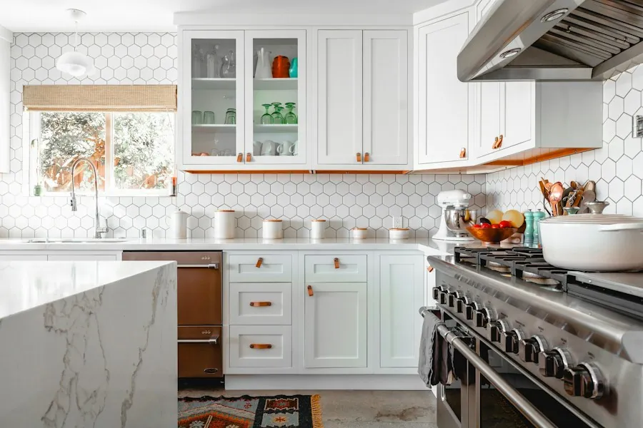A white kitchen with a range cooker