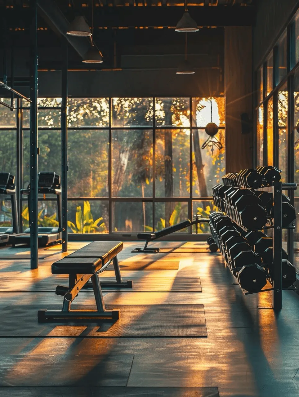 The gym floor in the evening sun