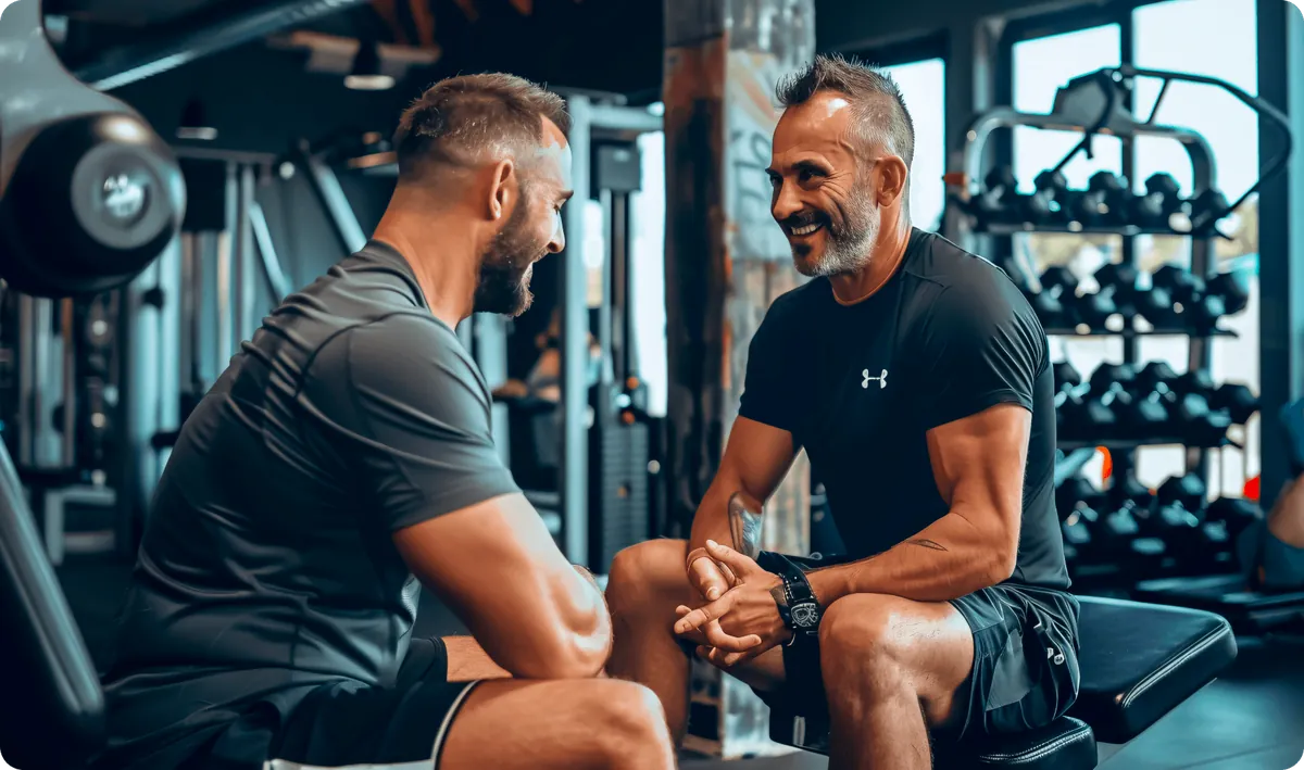 Coach and member discussing nutrition after a workout
