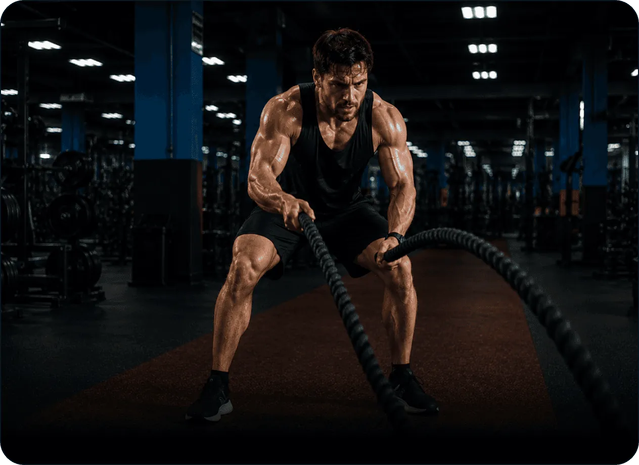 An athlete working the battle ropes