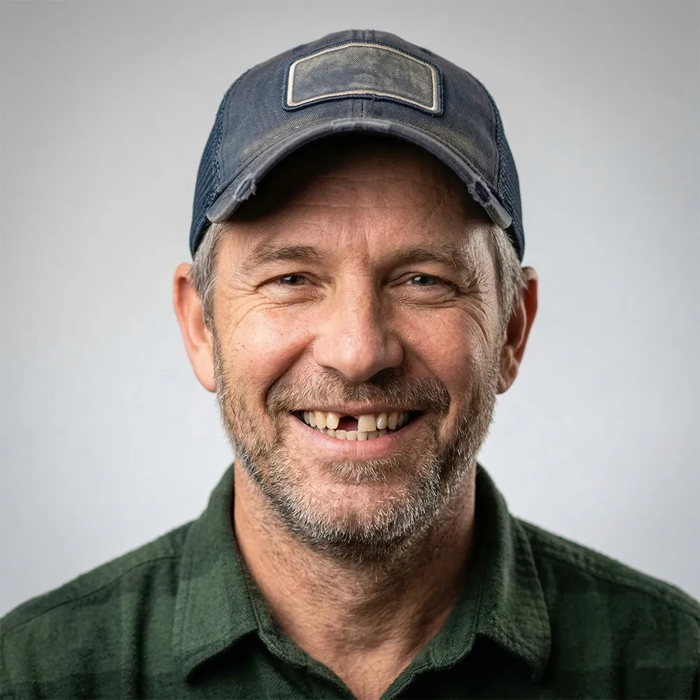 Walter before his crown, with a missing front tooth