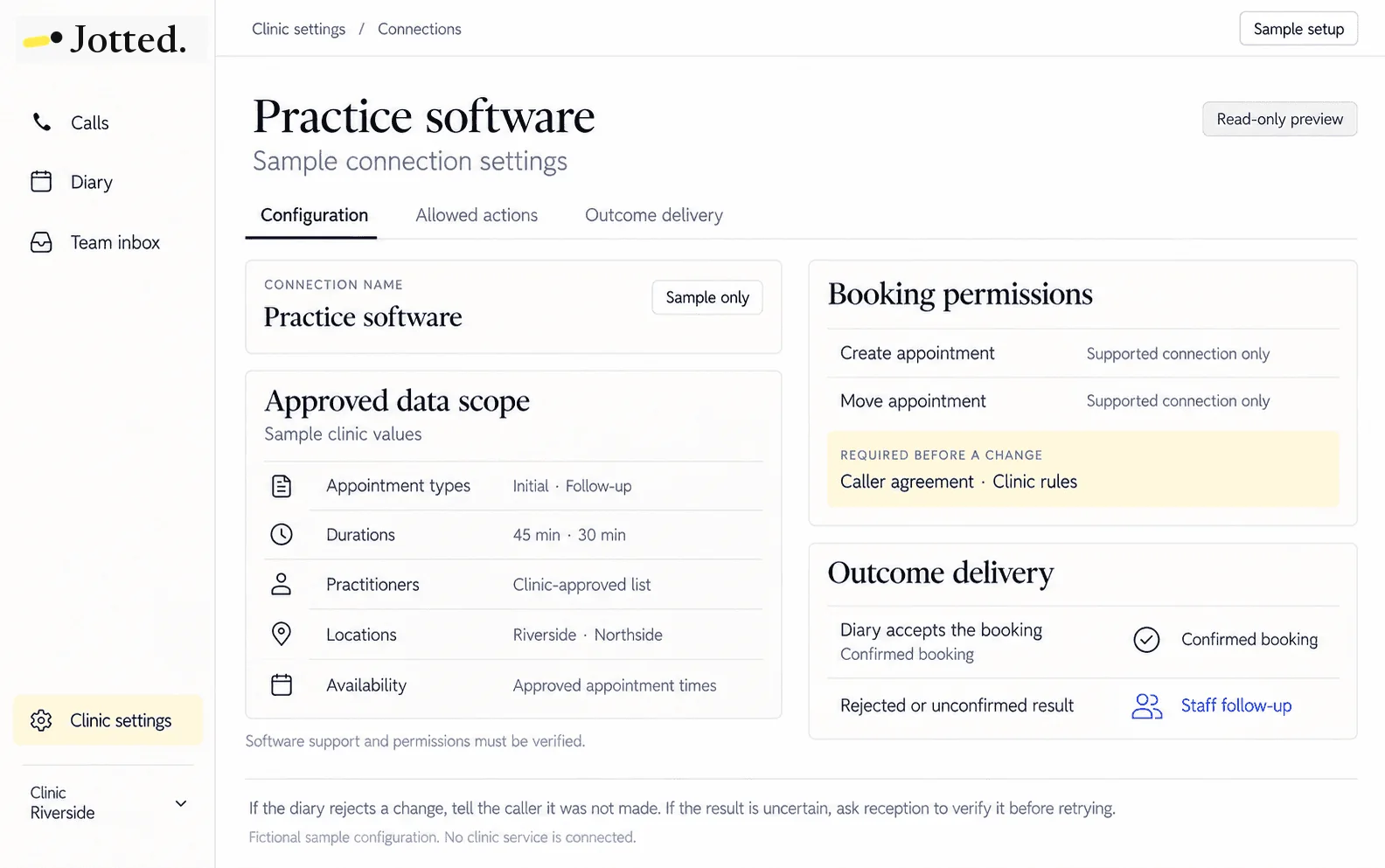 A sample Jotted practice software screen with the approved data scope