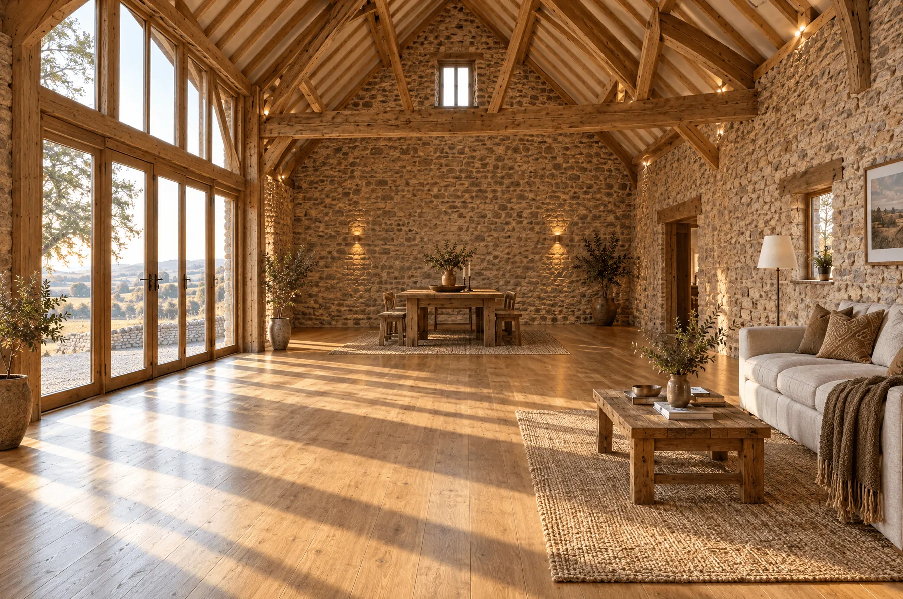 Oak floor running the length of the Kettle End barn