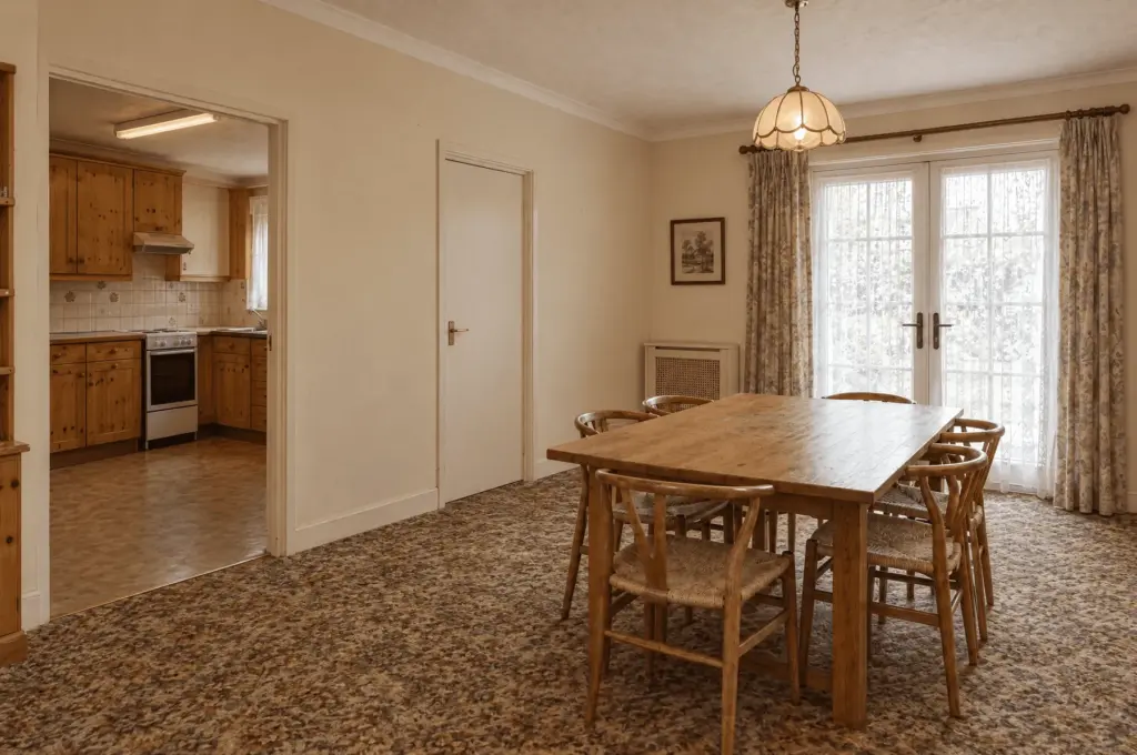 Separate kitchen and dining room in Hollins Vale before the wall came out