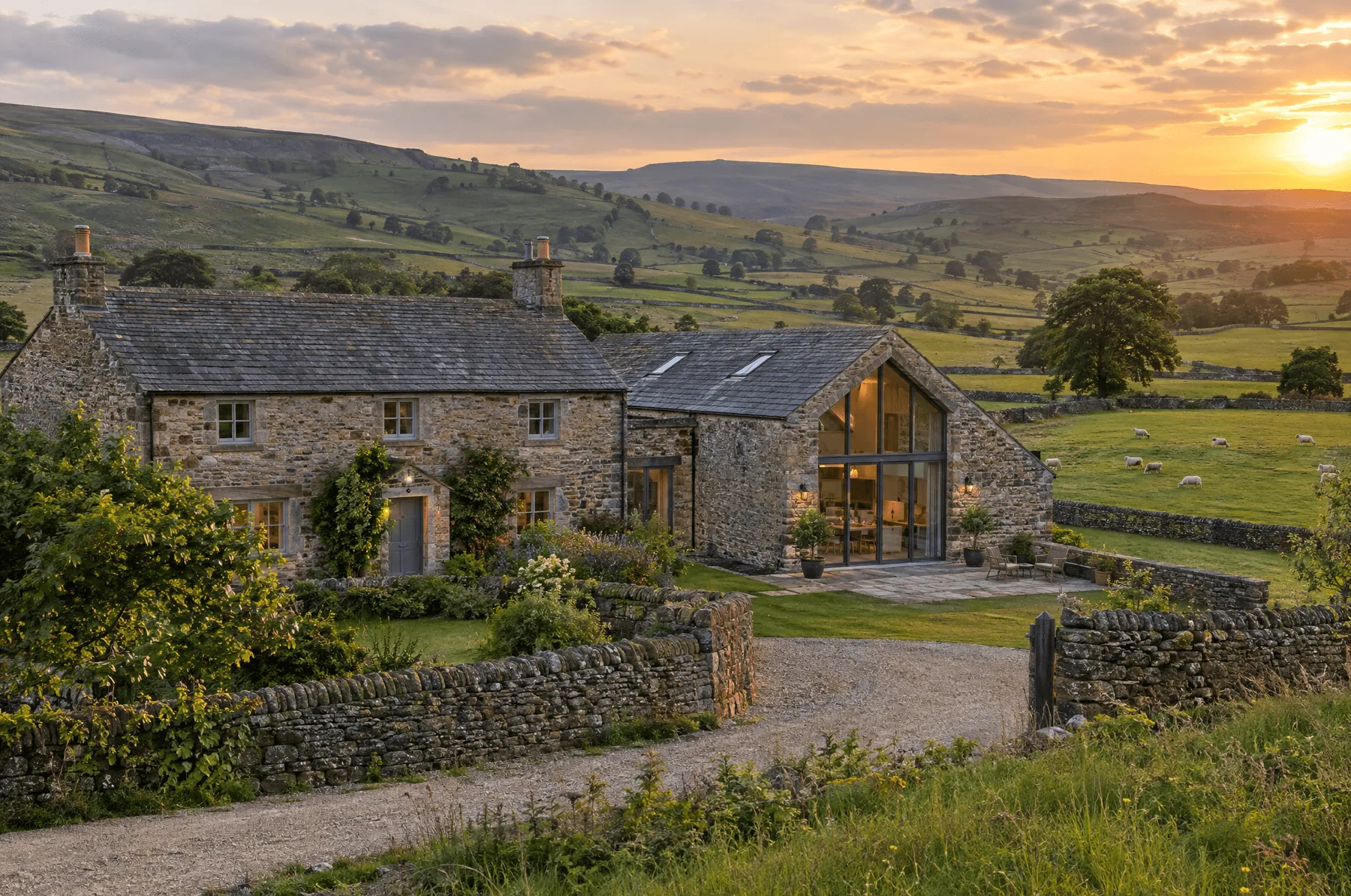 Stone farmhouse and barn conversion in the hills at Kettle End