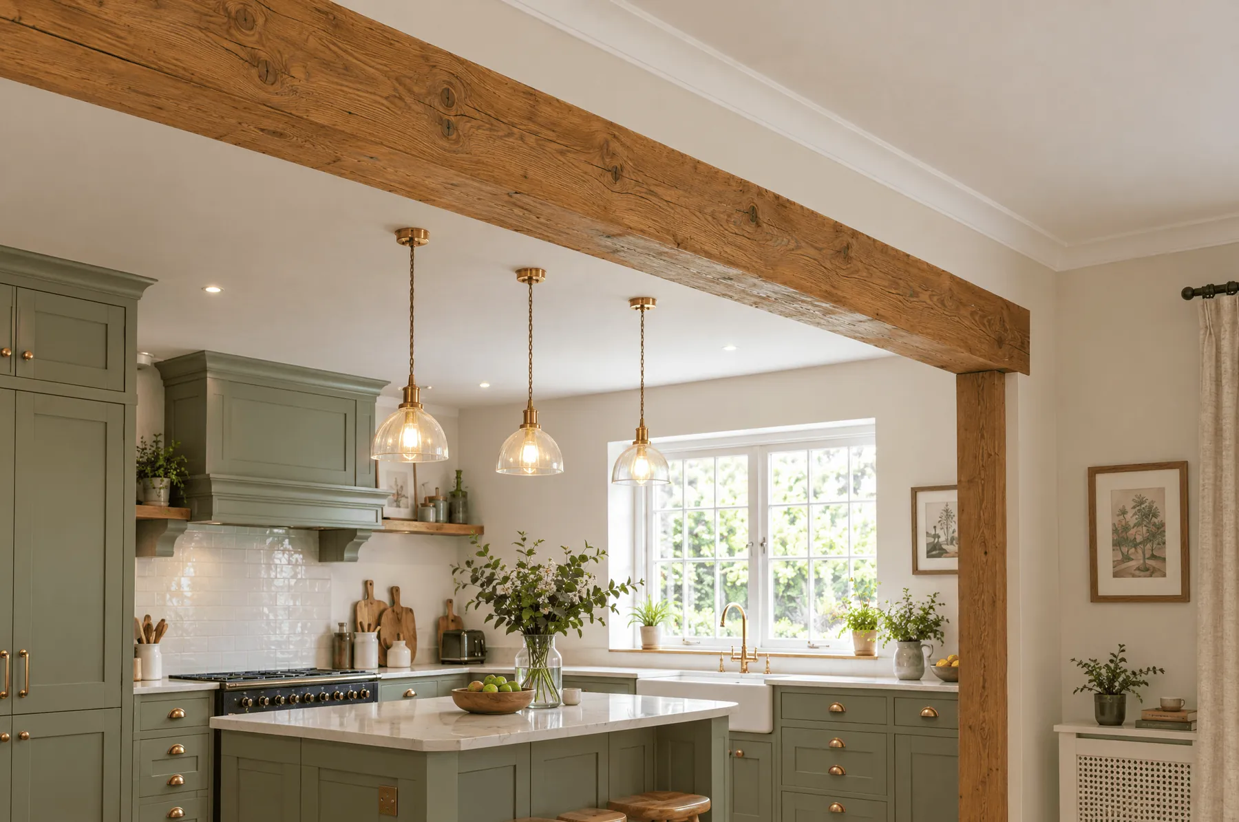Timber beam over the new opening in the Hollins Vale kitchen
