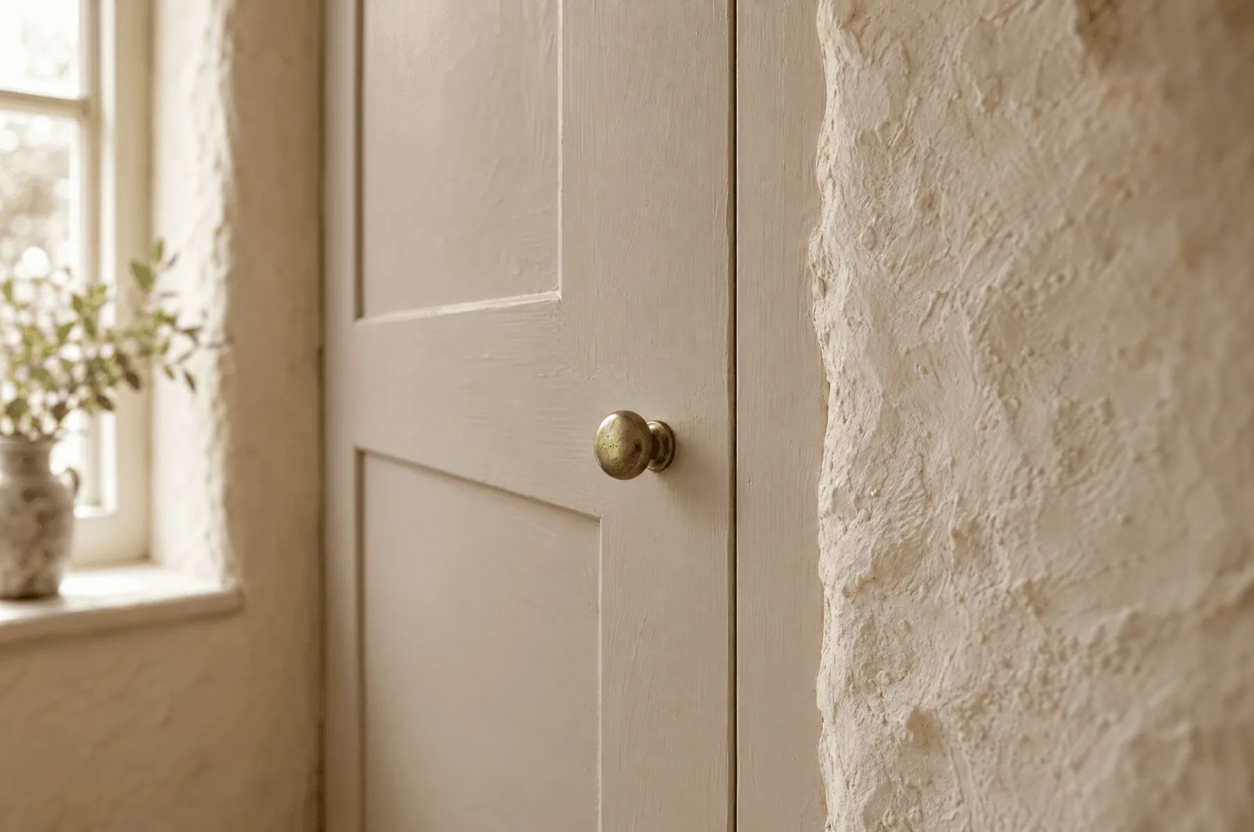 Wardrobe door scribed to the uneven stone wall in Ashby Cross