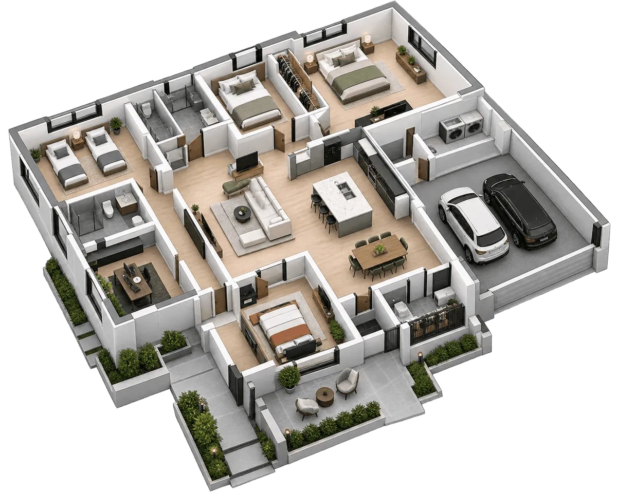 Cedar Rise: a cut-away 3D floor plan, view 1 of 3