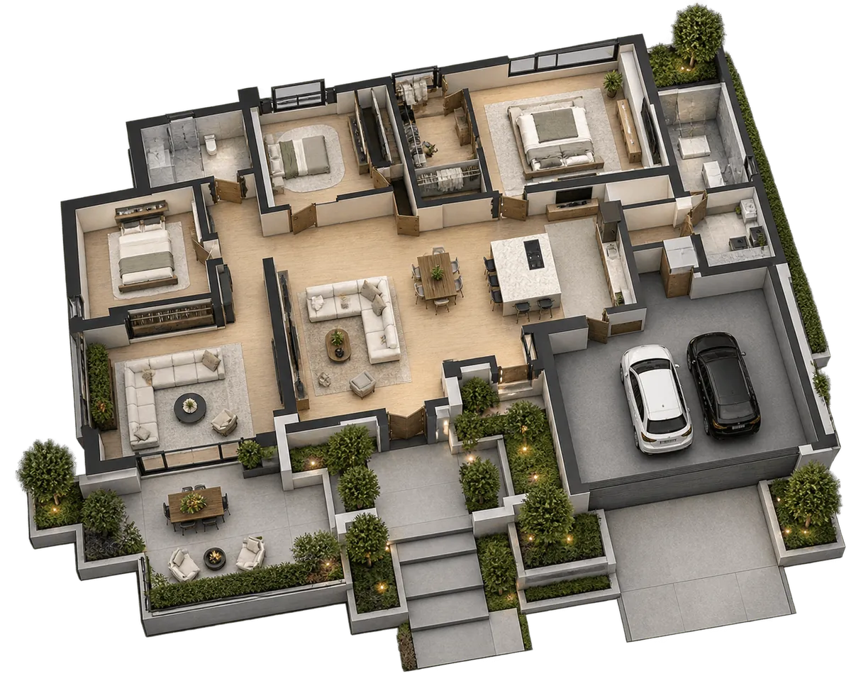 Cedar Rise: a cut-away 3D floor plan, view 2 of 3
