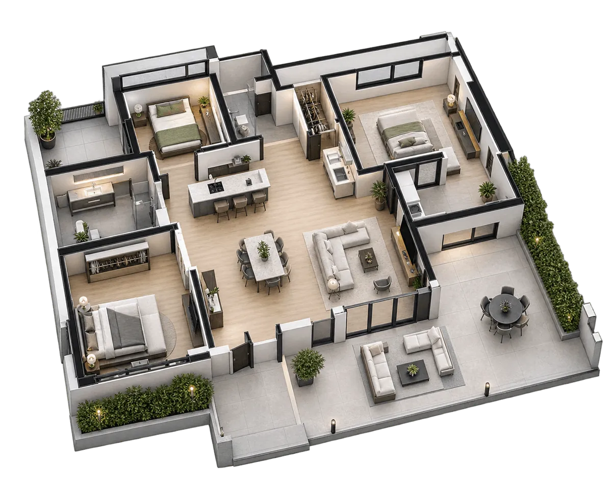 Cedar Rise: a cut-away 3D floor plan, view 3 of 3