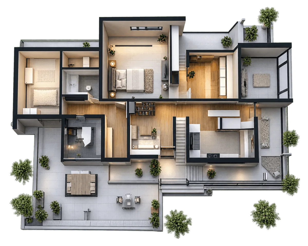 Meridian House: a cut-away 3D floor plan, view 2 of 3