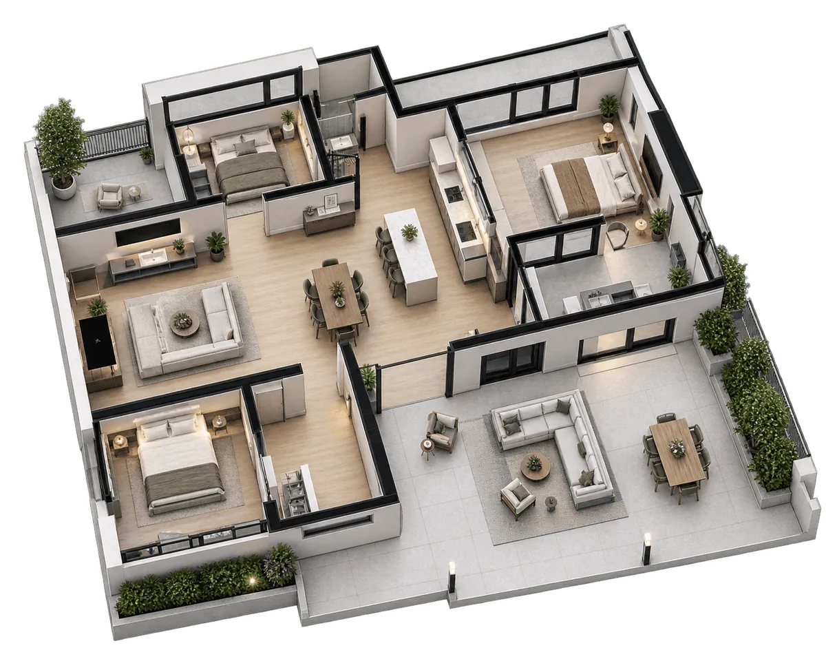 Meridian House: a cut-away 3D floor plan, view 3 of 3