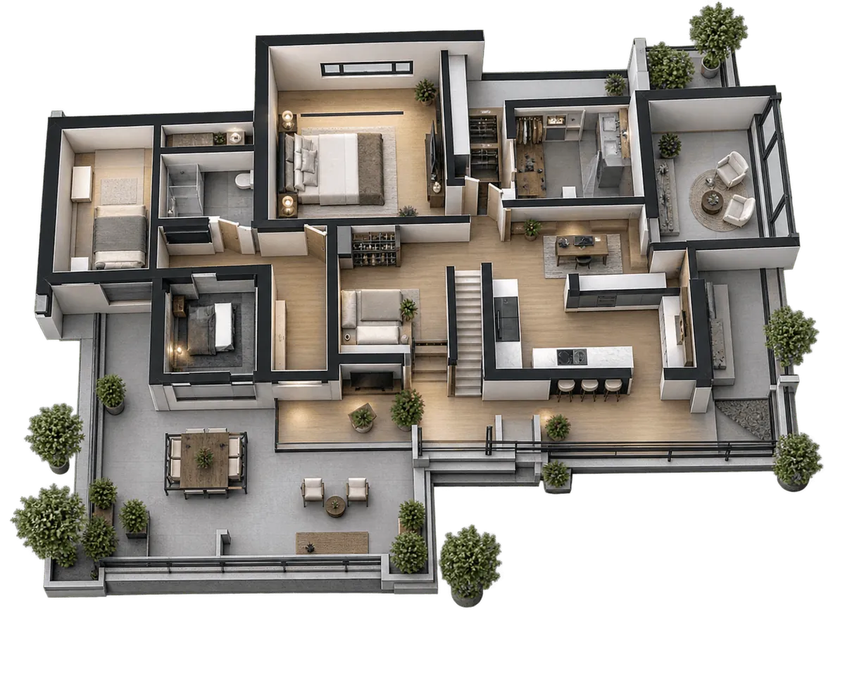 Pine Haven: a cut-away 3D floor plan, view 2 of 3