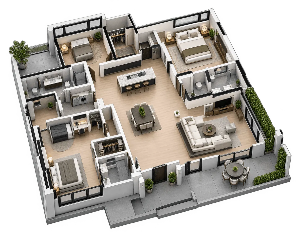 Pine Haven: a cut-away 3D floor plan, view 3 of 3