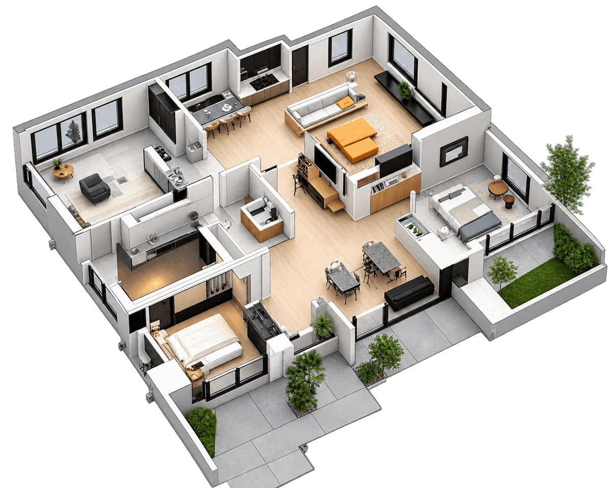 Sky Bloom: a cut-away 3D floor plan, view 1 of 3
