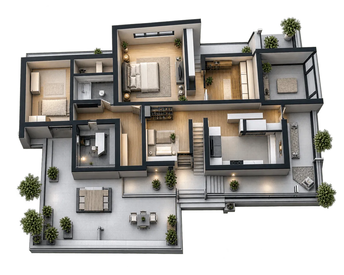Sky Bloom: a cut-away 3D floor plan, view 2 of 3