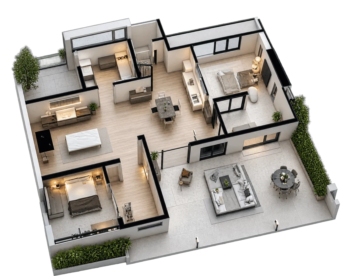Sky Bloom: a cut-away 3D floor plan, view 3 of 3