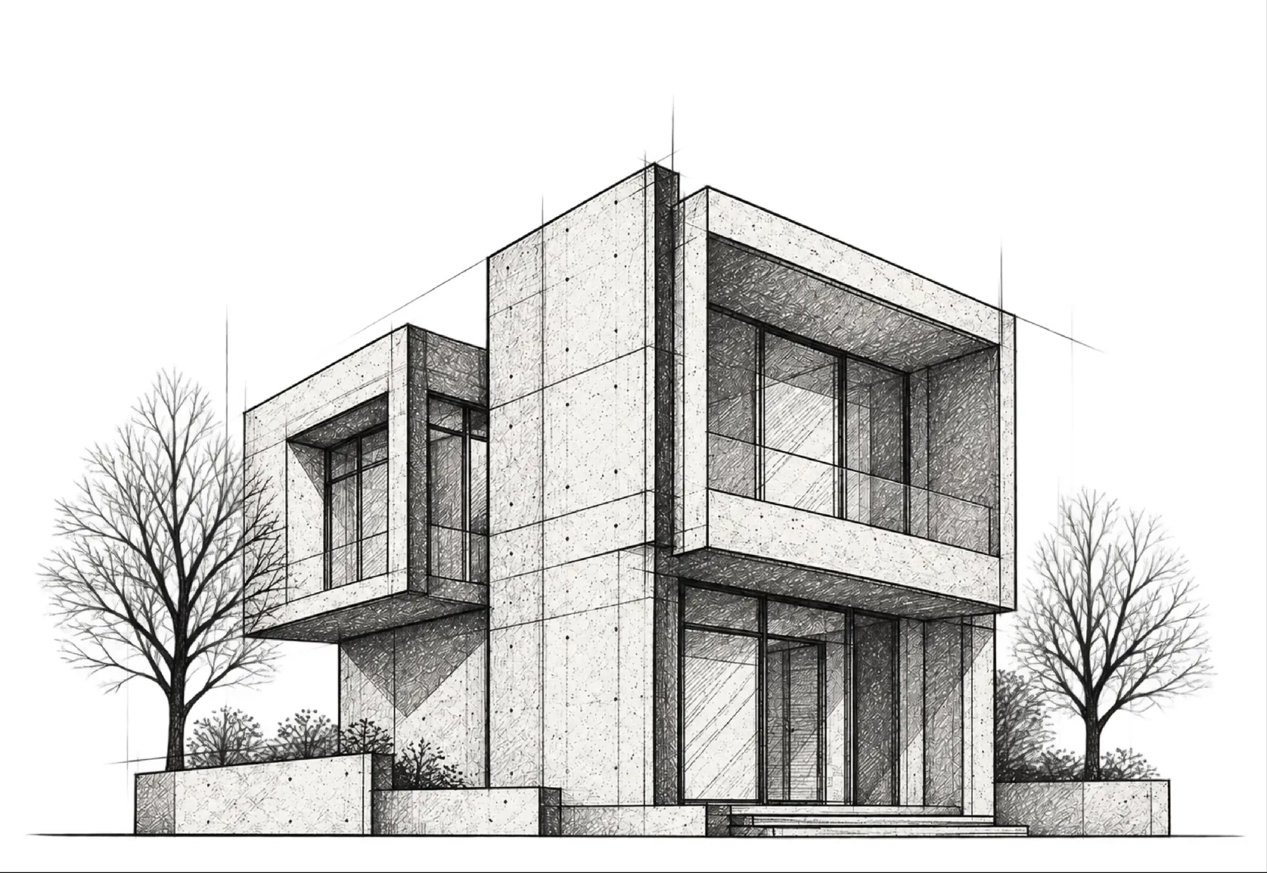 Verve Loft: a concrete house between bare trees
